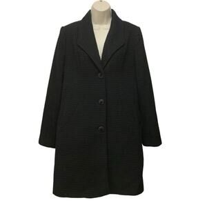 Jones New York Black Textured Wool Blend Coat Size 6 Longline Button Front